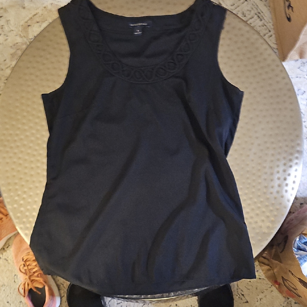 Banana Republic Black Tank Top with Embroidered Neckline